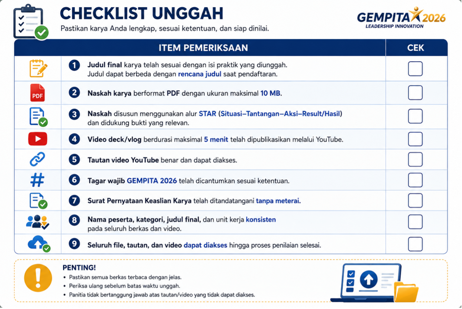 Checklist Unggah GEMPITA 2026